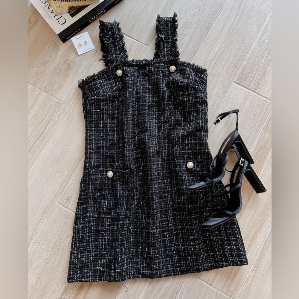 Black tweed mini dress - new with tags - large